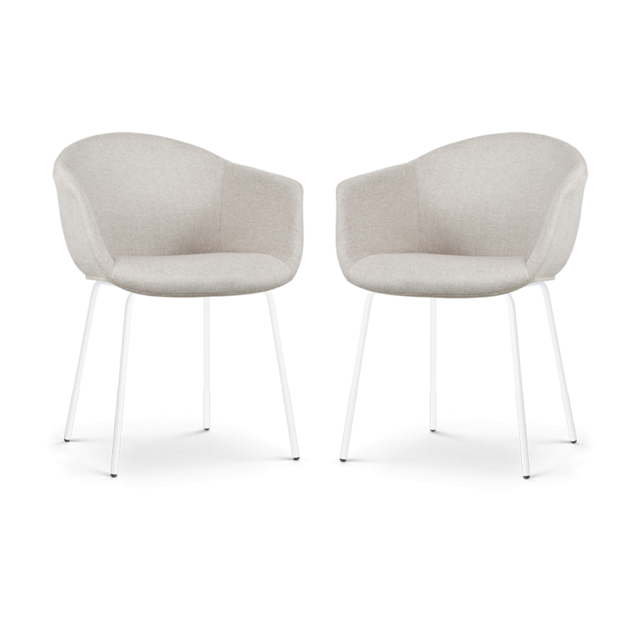 Nora-Otis eetkamerstoel beige - wit onderstel - set van 2 afbeelding 1