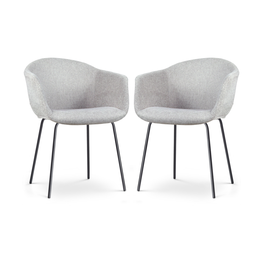 Nora-Otis eetkamerstoel lichtgrijs - zwart onderstel - set van 2 afbeelding 1