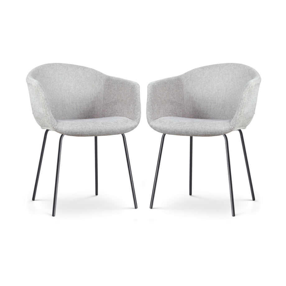 Nora-Otis eetkamerstoel lichtgrijs - zwart onderstel - set van 2 afbeelding 1