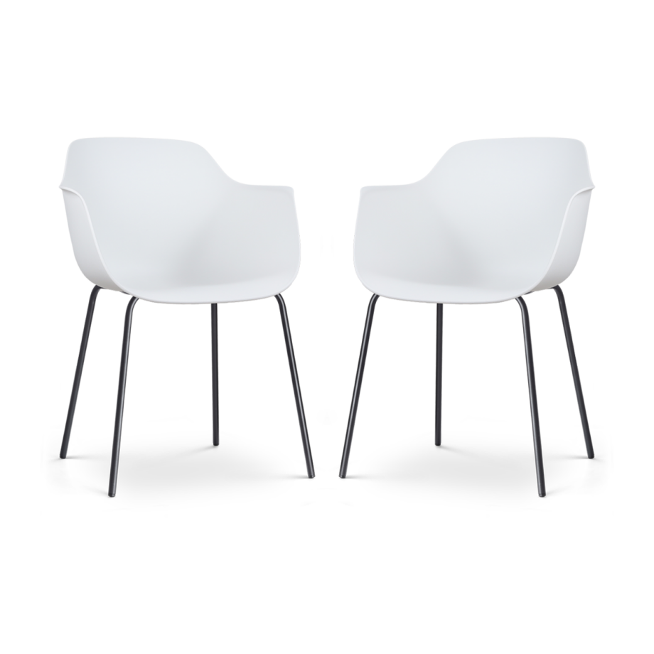 Nora-Puk eetkamerstoel wit - zwart onderstel - set van 2 afbeelding 1
