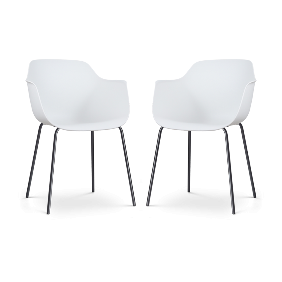 Nora-Puk eetkamerstoel wit - zwart onderstel - set van 2 afbeelding 1