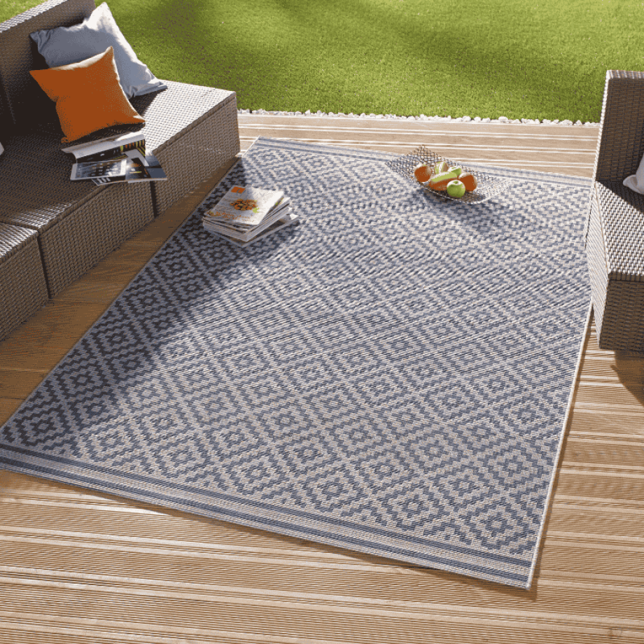 Buitenkleed Raute - Blauw Creme 150x80cm - - Dekbed-Discounter.nl afbeelding 