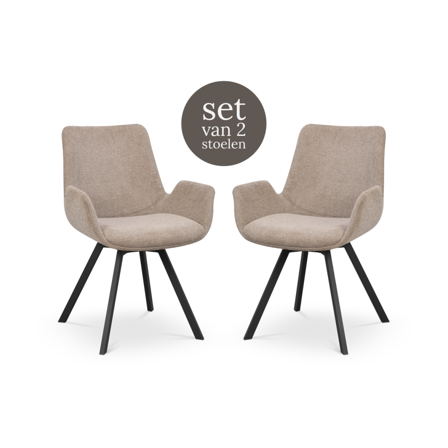 Norwell draaibare eetkamerstoel beige - zwart onderstel - set van 2 Norwell draaibare eetkamerstoel beige - zwart onderstel - set van 2 afbeelding 1