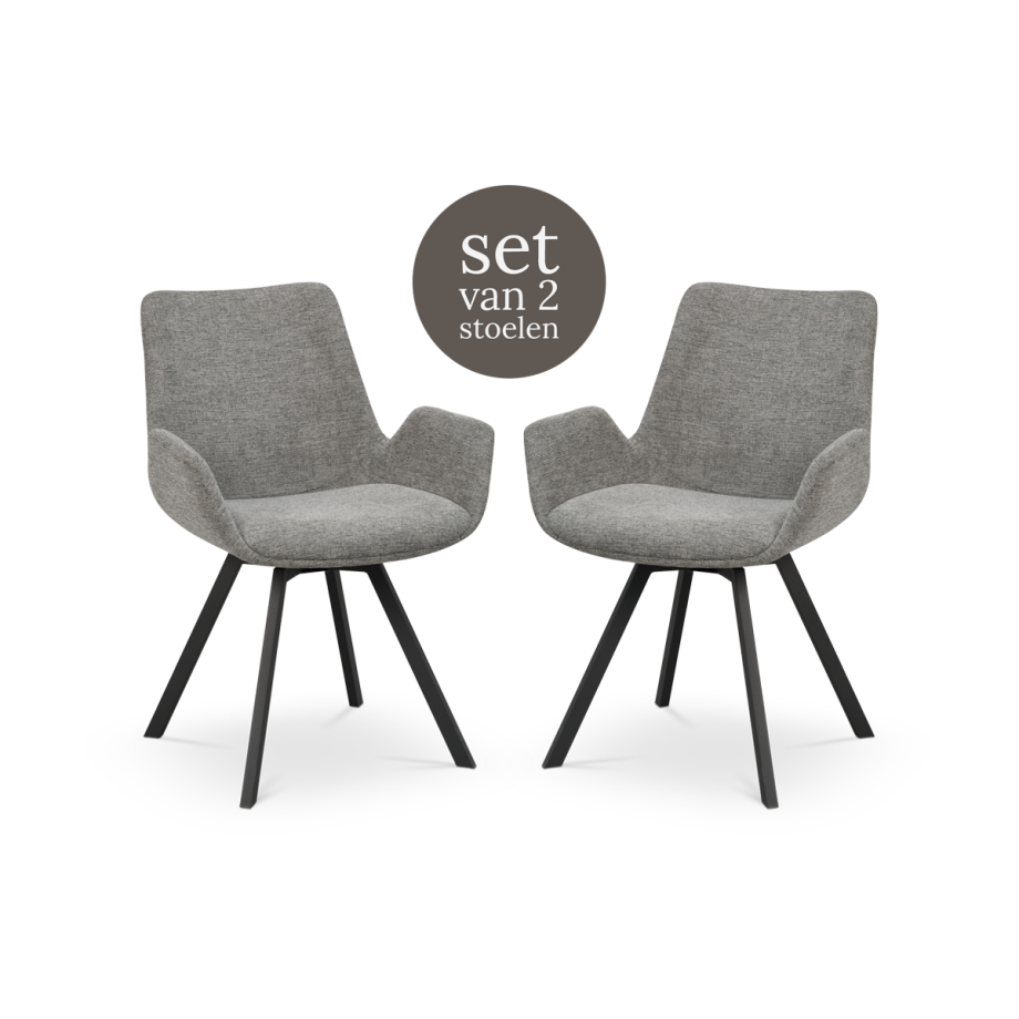 Norwell draaibare eetkamerstoel grijs - zwart onderstel - Set van 2 Norwell draaibare eetkamerstoel grijs - zwart onderstel - Set van 2 afbeelding 1