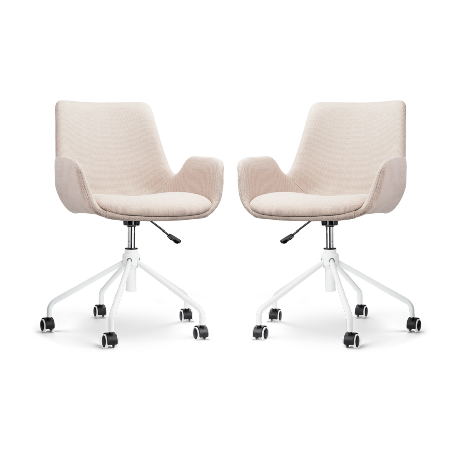 Nout-Eef bureaustoel beige - wit onderstel - set van 2 Nout-Eef bureaustoel beige - wit onderstel - set van 2 afbeelding 1