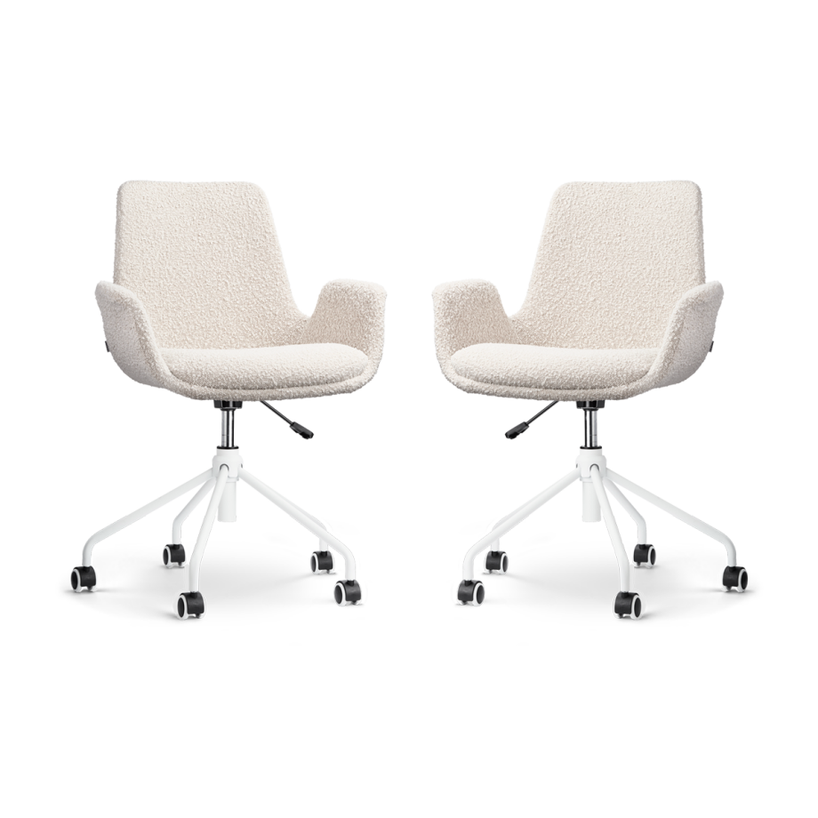 Nout-Eef bureaustoel bouclé beige - wit onderstel - set van 2 Nout-Eef bureaustoel bouclé beige - wit onderstel - set van 2 afbeelding 1