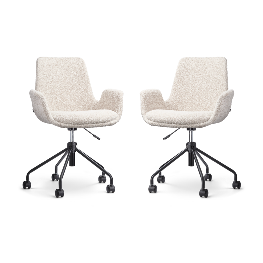 Nout-Eef bureaustoel bouclé beige - zwart onderstel - set van 2 afbeelding 1