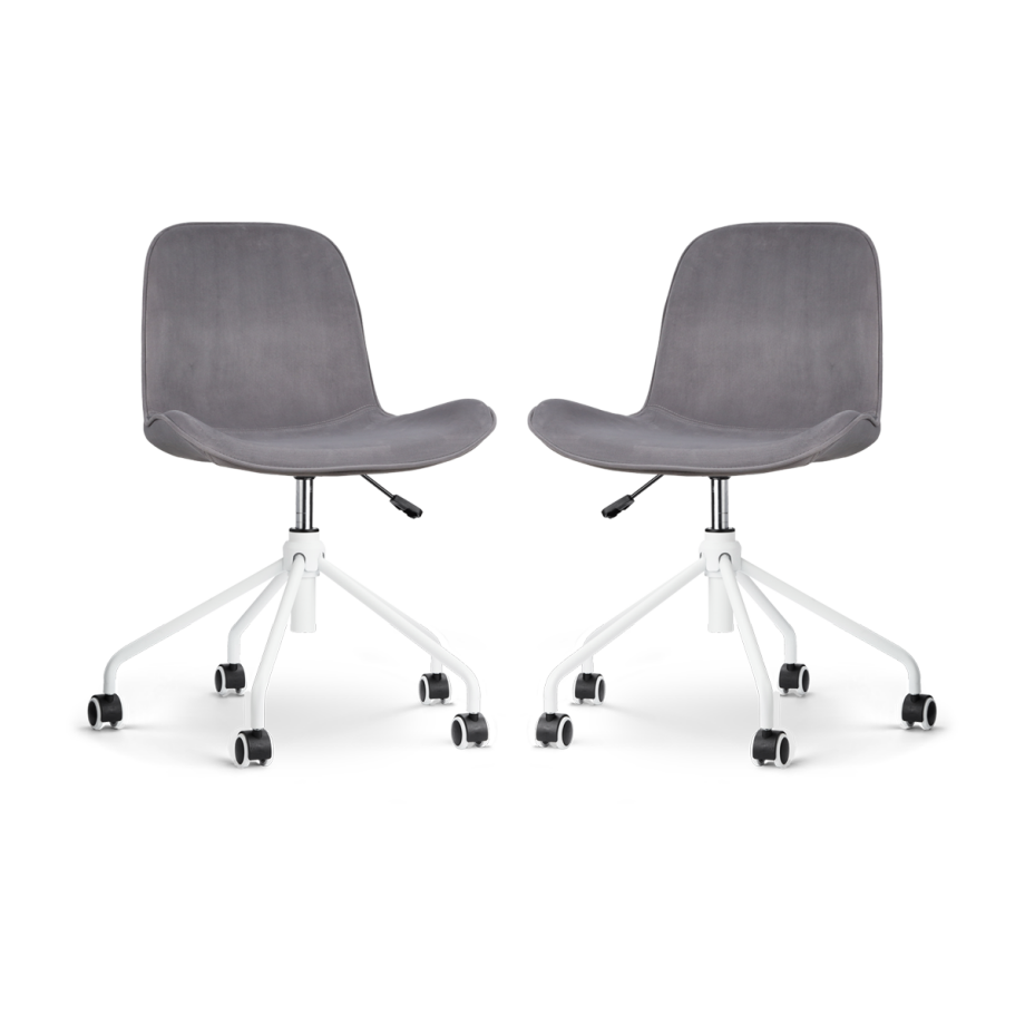 Nout-Fé bureaustoel velvet grijs - wit onderstel - set van 2 Nout-Fé bureaustoel velvet grijs - wit onderstel - set van 2 afbeelding 1