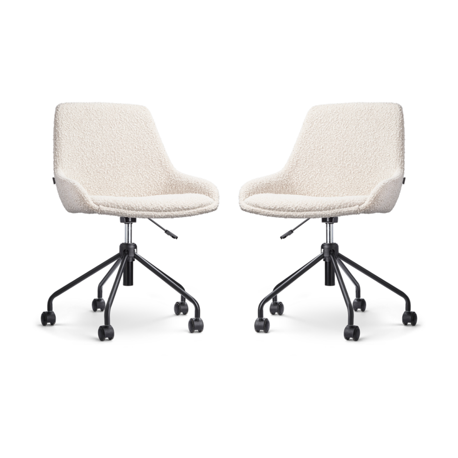 Nout-Isa bureaustoel bouclé beige - zwart onderstel - set van 2 Nout-Isa bureaustoel bouclé beige - zwart onderstel - set van 2 afbeelding 1