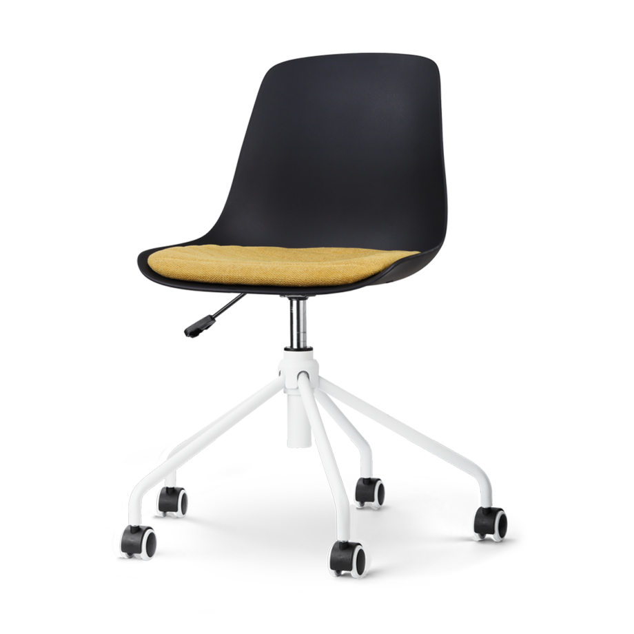Nout-Liv bureaustoel zwart met okergeel zitkussen - wit onderstel Nout-Liv bureaustoel zwart met okergeel zitkussen - wit onderstel afbeelding 1