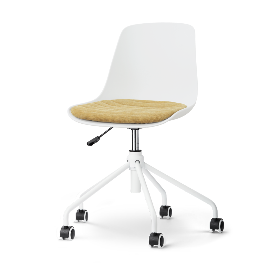 Nout-Liv eetkamerstoel wit met warm oker zitkussen - wit onderstel afbeelding 1