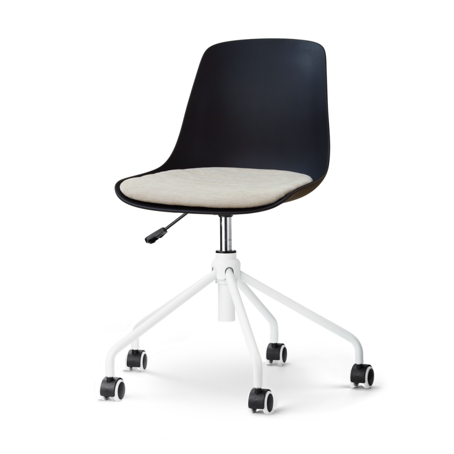 Nout-Liv eetkamerstoel zwart met naturelbeige zitkussen - wit onderstel afbeelding 1