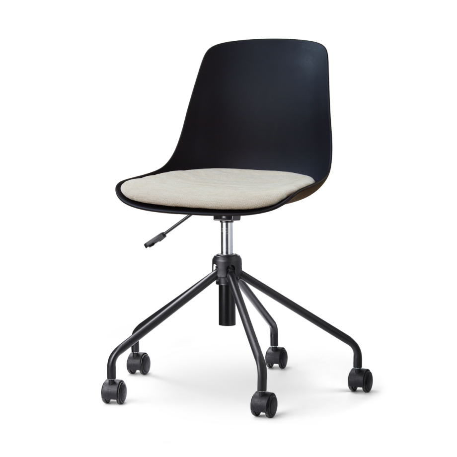 Nout-Liv eetkamerstoel zwart met naturelbeige zitkussen - zwart onderstel afbeelding 1