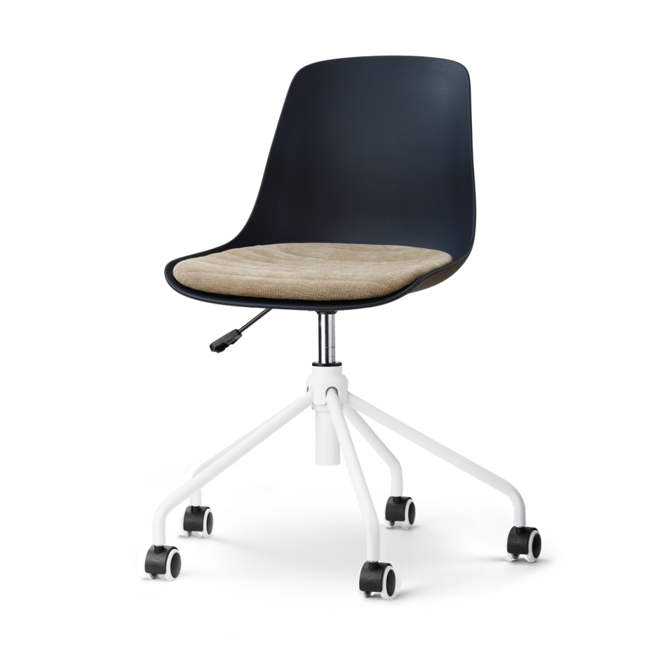 Nout-Liv eetkamerstoel zwart met nougatbruin zitkussen - wit onderstel afbeelding 1