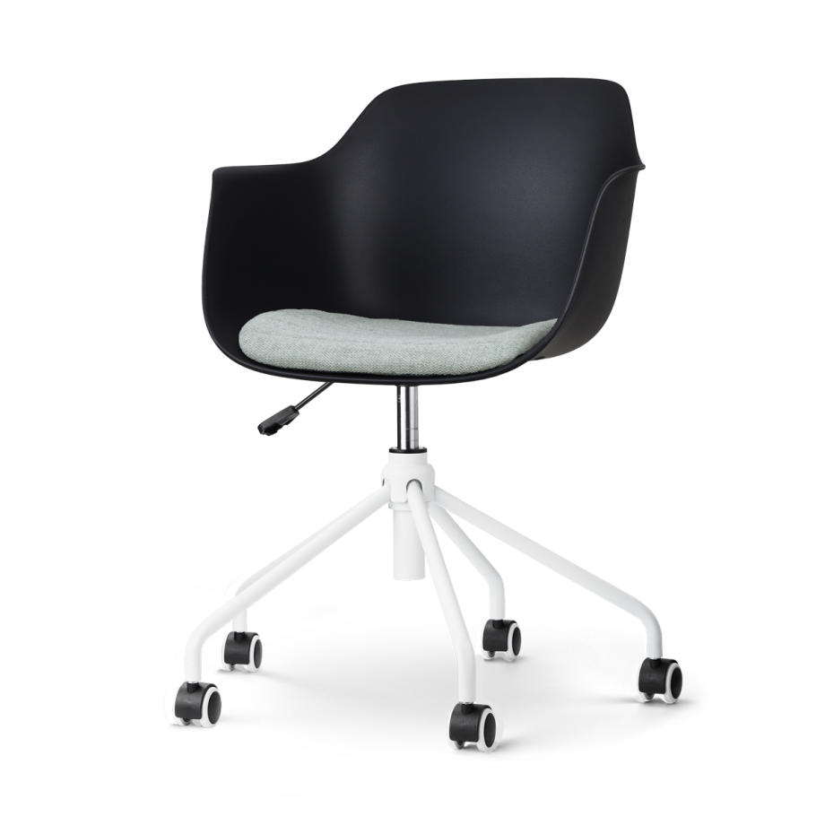 Nout-Liz bureaustoel zwart met zacht groen zitkussen - wit onderstel Nout-Liz bureaustoel zwart met zacht groen zitkussen - wit onderstel afbeelding 1