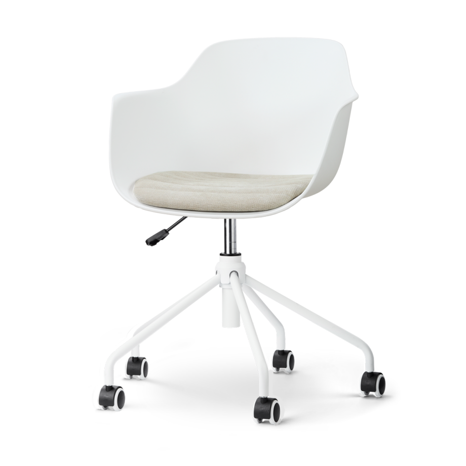 Nout-Liz eetkamerstoel wit met naturelbeige zitkussen - wit onderstel afbeelding 1