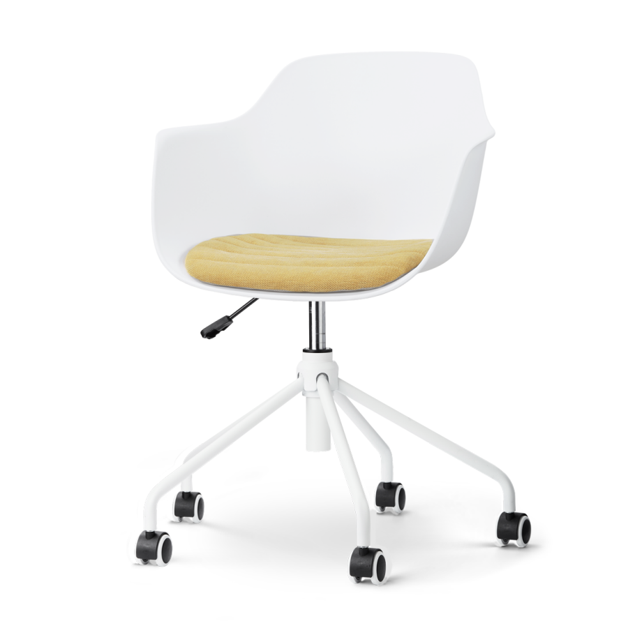 Nout-Liz eetkamerstoel wit met warm oker zitkussen - wit onderstel afbeelding 1