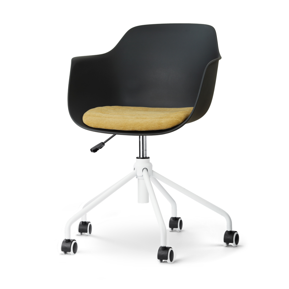 Nout-Liz eetkamerstoel zwart met warm oker zitkussen - wit onderstel afbeelding 1