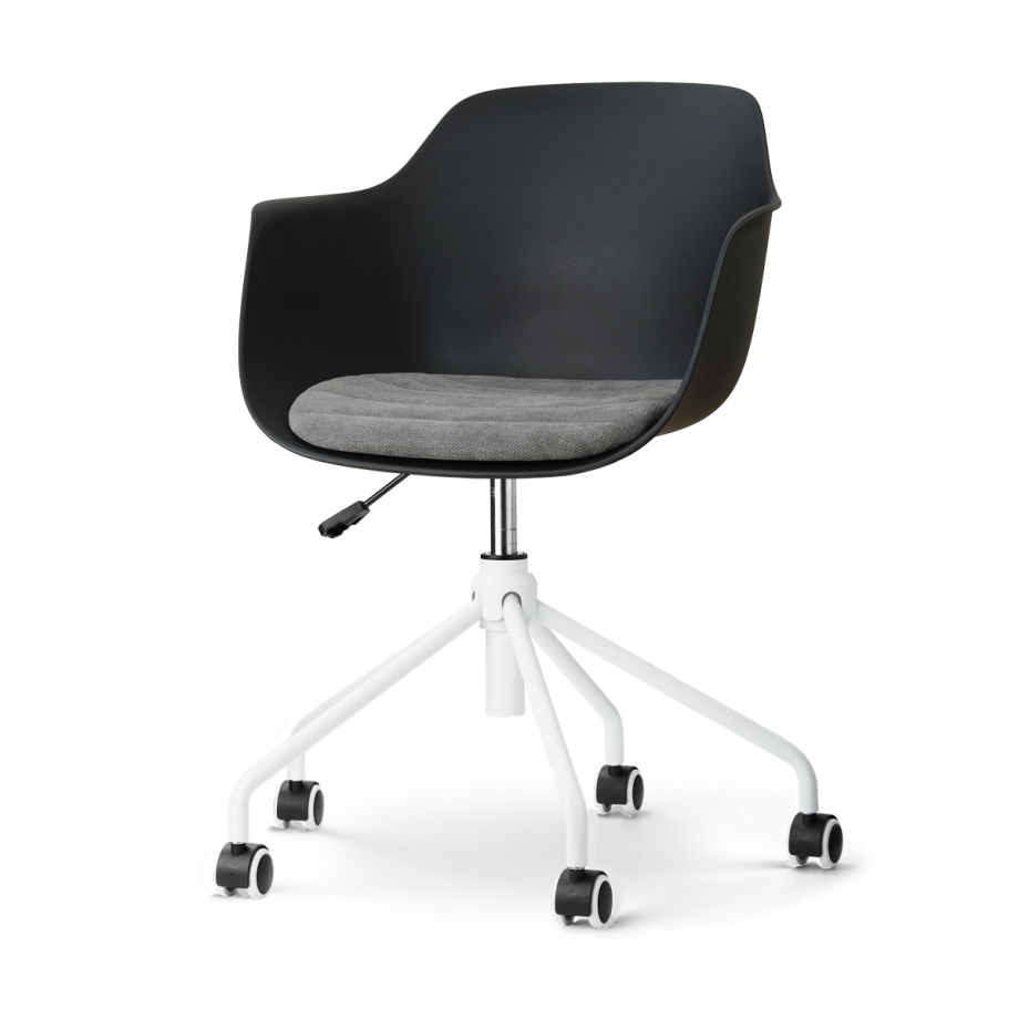 Nout-Liz eetkamerstoel zwart met zeegrijs zitkussen - wit onderstel afbeelding 1