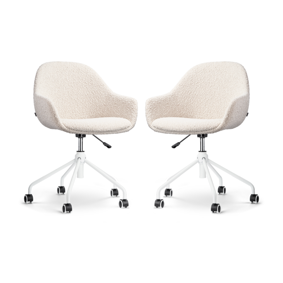 Nout-Mae bureaustoel bouclé beige - wit onderstel - set van 2 Nout-Mae bureaustoel bouclé beige - wit onderstel - set van 2 afbeelding 1