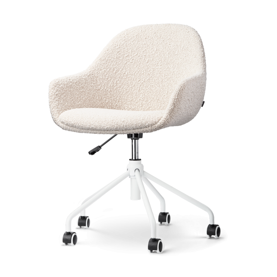 Nout-Mae bureaustoel bouclé beige - wit onderstel afbeelding 1