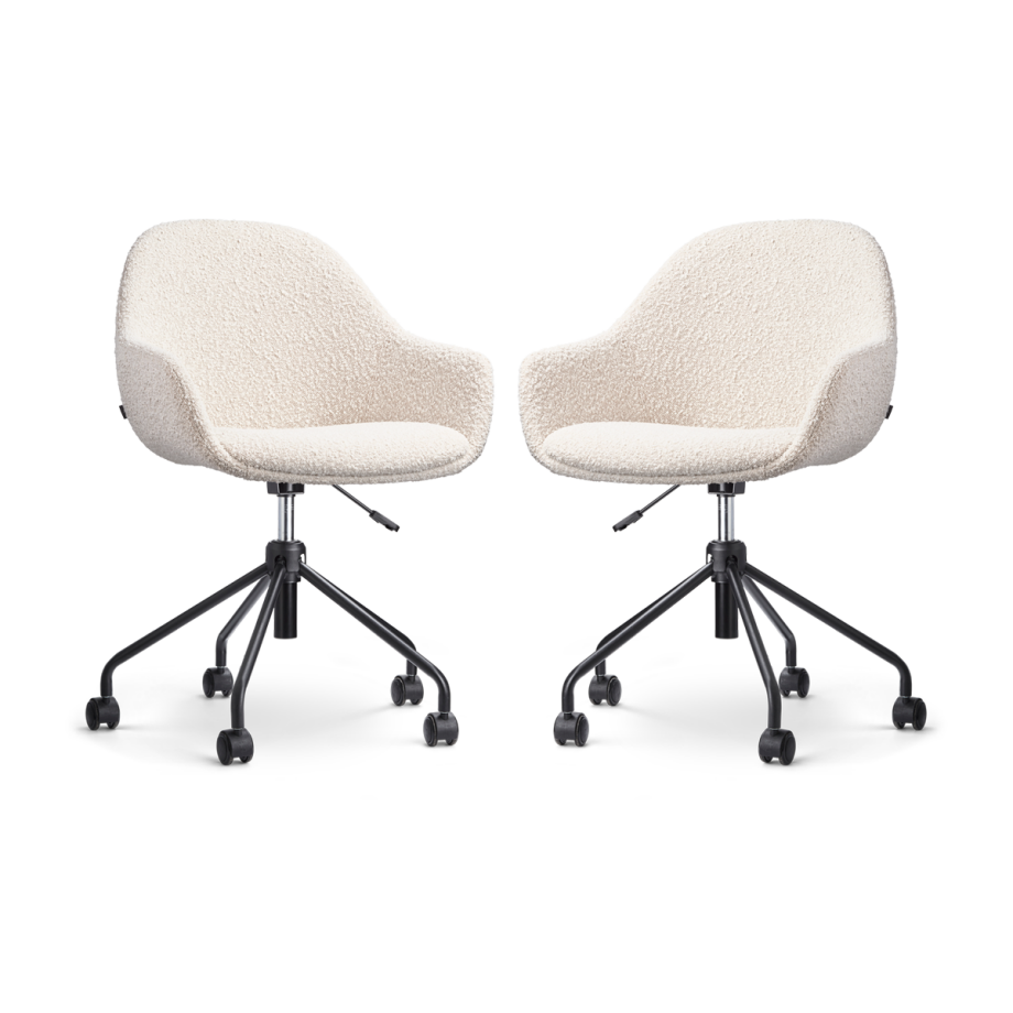 Nout-Mae bureaustoel bouclé beige - zwart onderstel - set van 2 Nout-Mae bureaustoel bouclé beige - zwart onderstel - set van 2 afbeelding 1