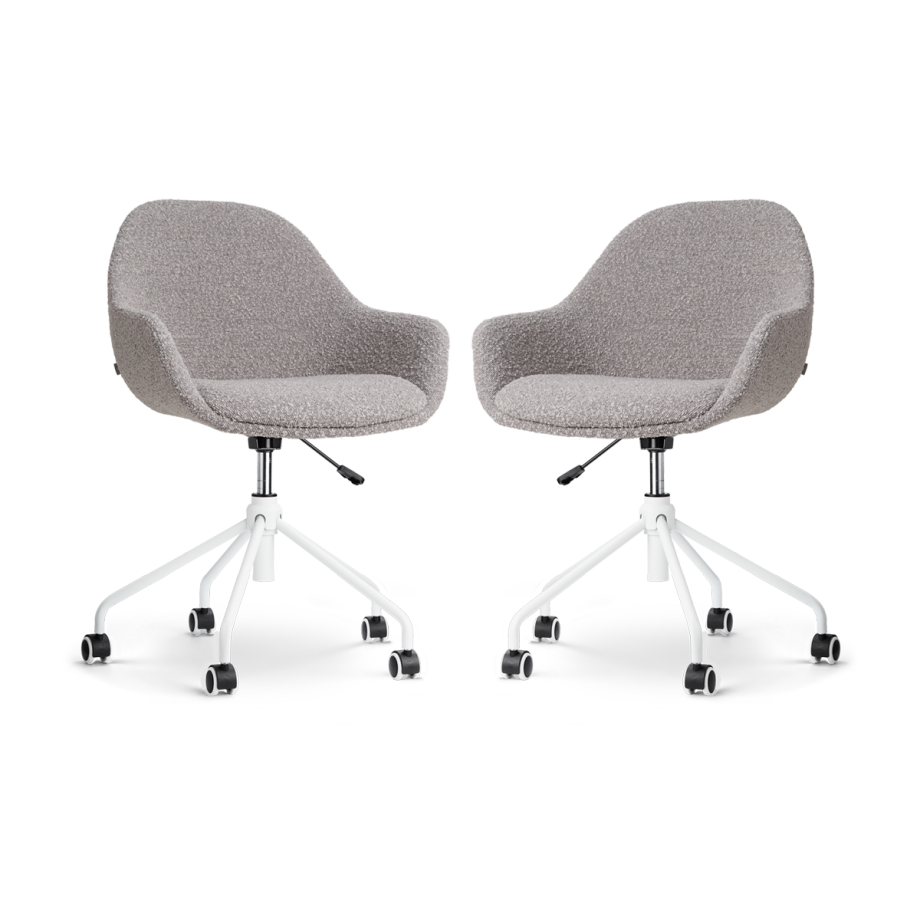 Nout-Mae bureaustoel bouclé taupe - wit onderstel - set van 2 Nout-Mae bureaustoel bouclé taupe - wit onderstel - set van 2 afbeelding 1
