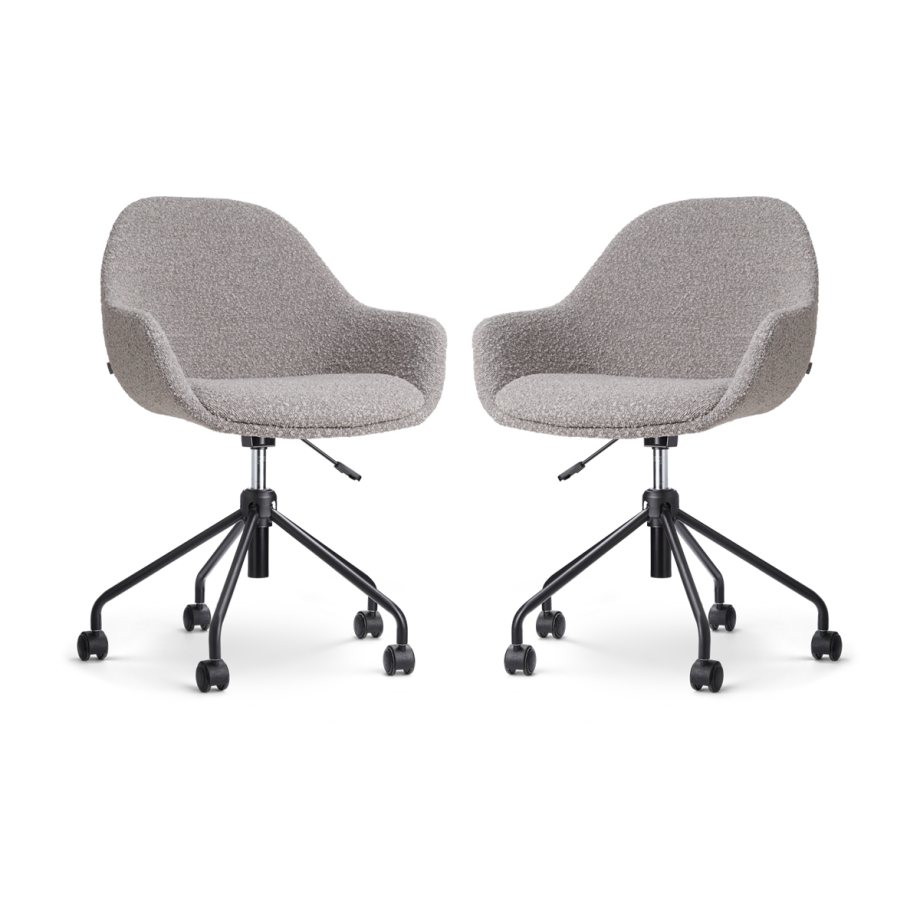 Nout-Mae bureaustoel bouclé taupe - zwart onderstel - set van 2 Nout-Mae bureaustoel bouclé taupe - zwart onderstel - set van 2 afbeelding 1