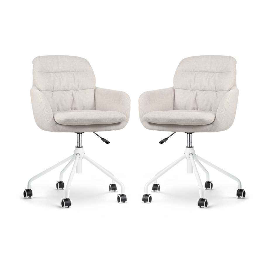 Nout-Mia bureaustoel beige - wit onderstel - set van 2 Nout-Mia bureaustoel beige - wit onderstel - set van 2 afbeelding 1