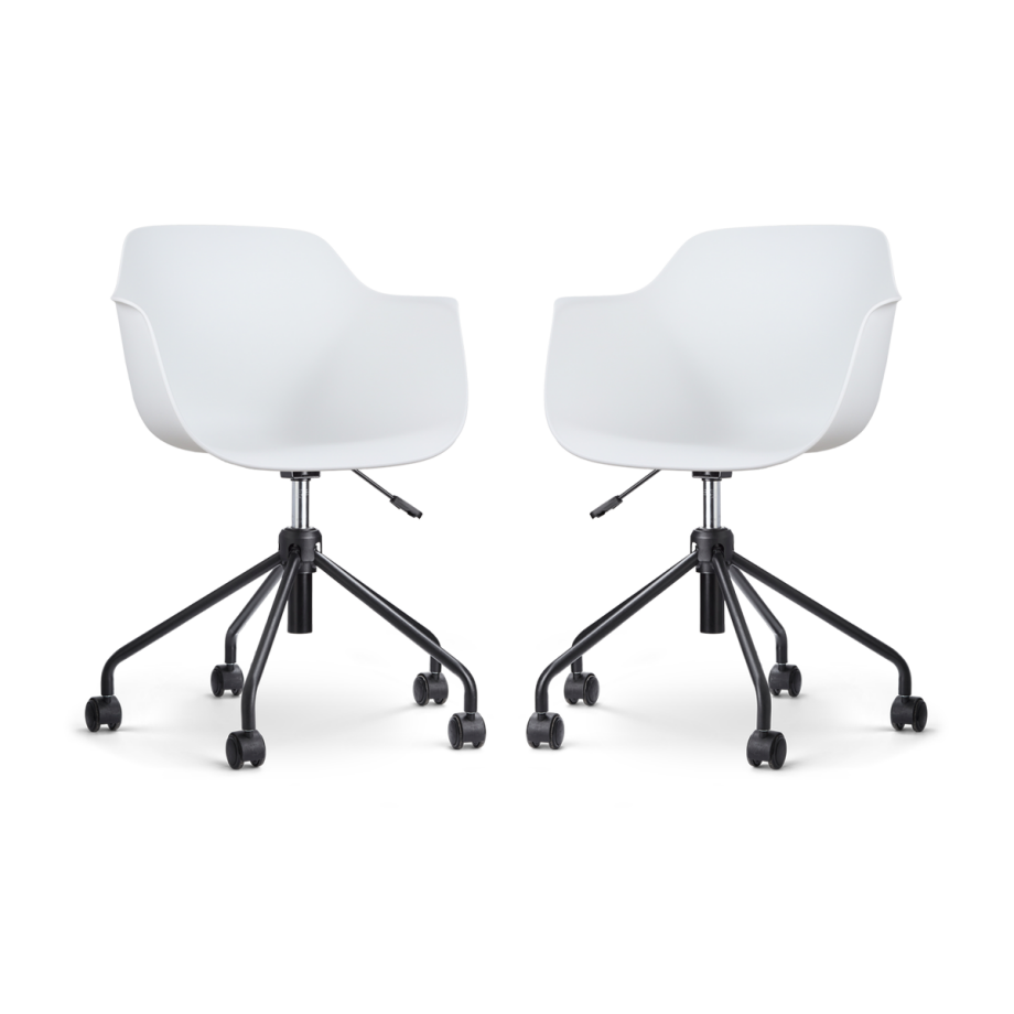 Nout-Puk bureaustoel wit - zwart onderstel - set van 2 Nout-Puk bureaustoel wit - zwart onderstel - set van 2 afbeelding 1
