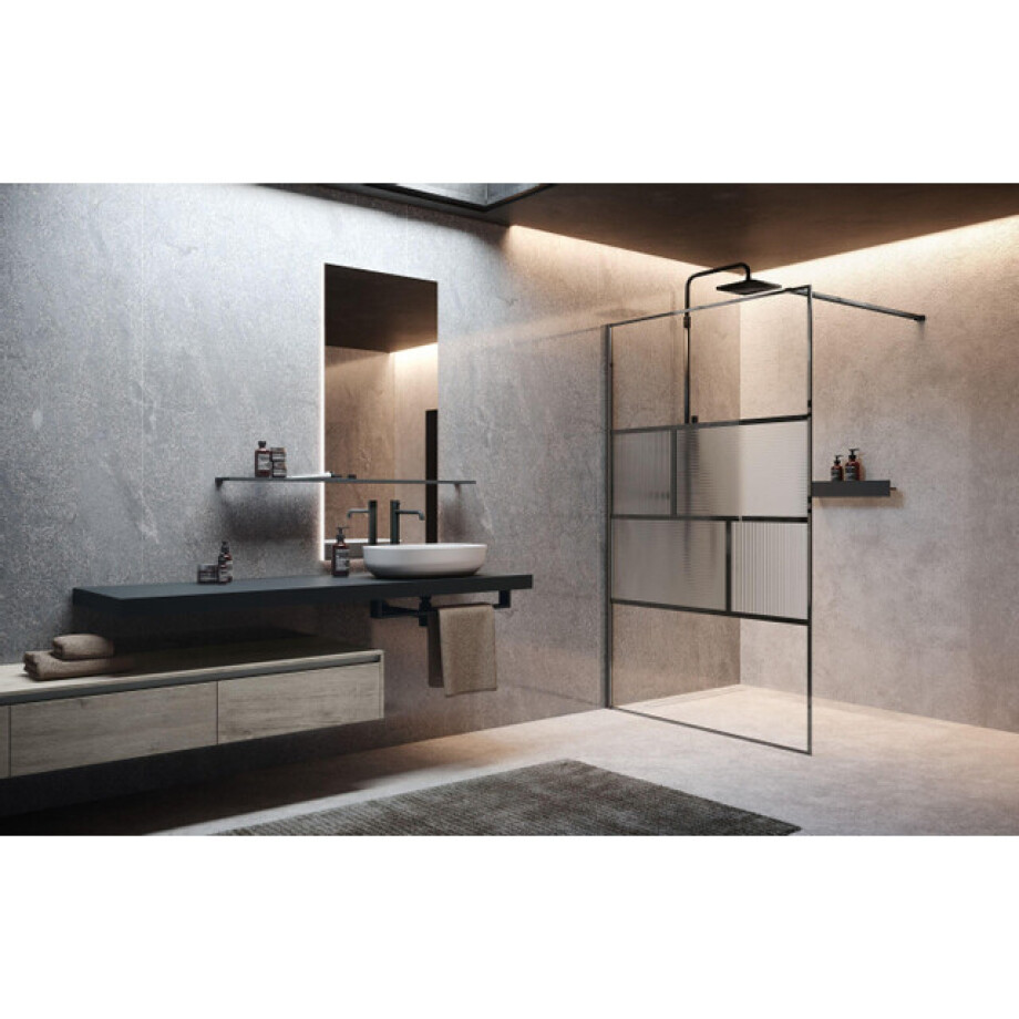 Novellini H art Inloopdouche - 140x200cm - Ribbelglas flute - Black chrome shiny (gunmetal) harthc140-94l afbeelding 1