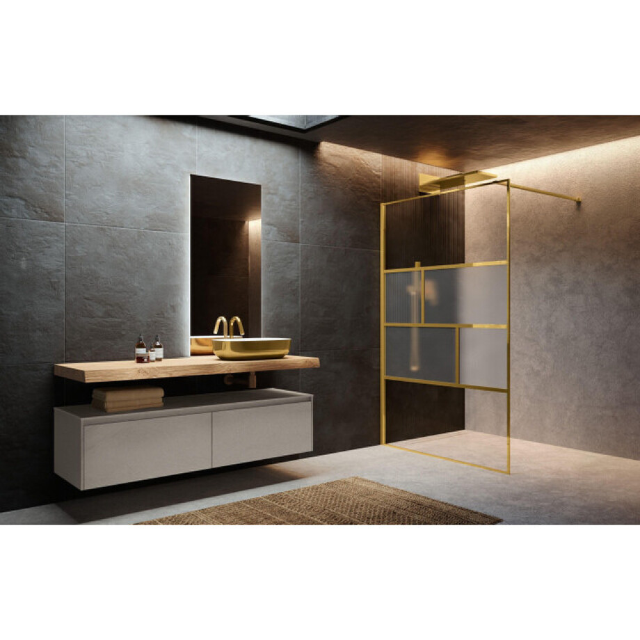 Novellini H art Inloopdouche - 90x200cm - Ribbelglas flute - Brushed gold (goud) harthc90-94p afbeelding 1