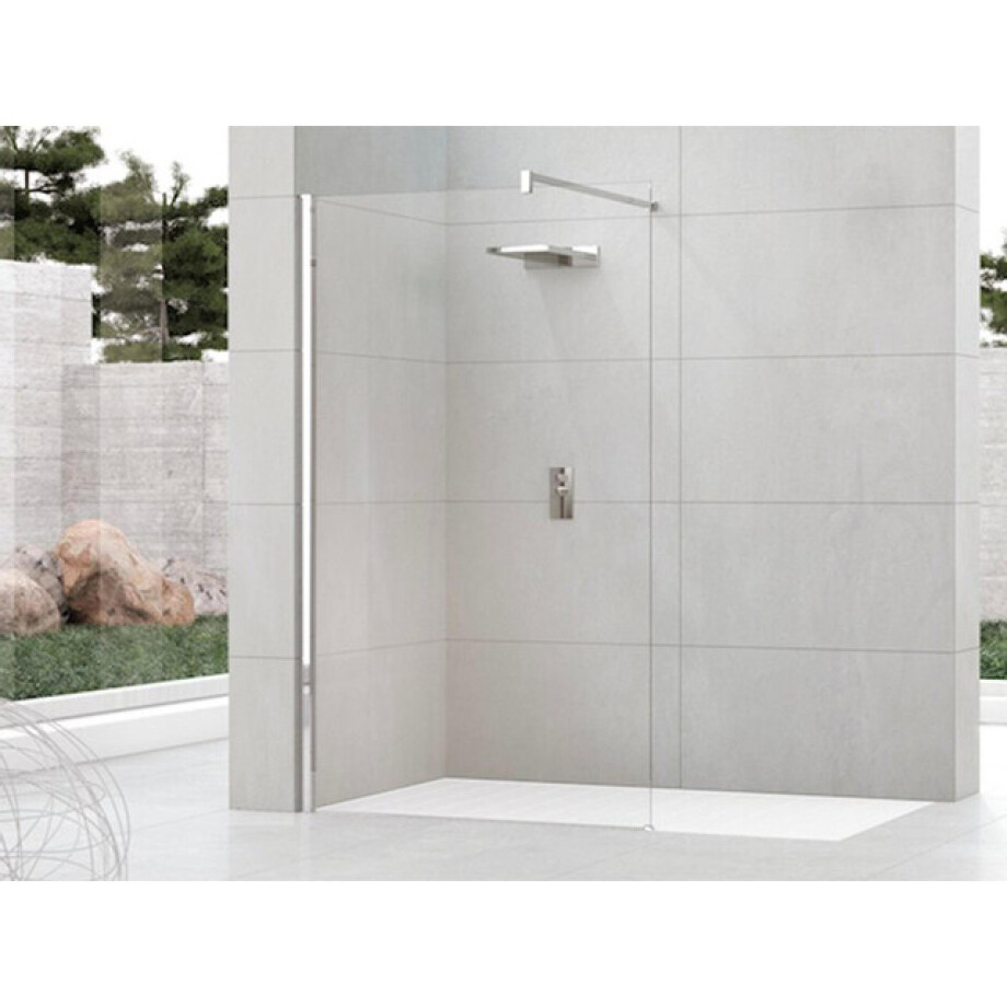 Novellini Kuadra vaste wand H voor inloopdouche Walk 2 117/120x200cm met muursteun 100cm chroom profiel en helder glas kuadh120-1k afbeelding 1