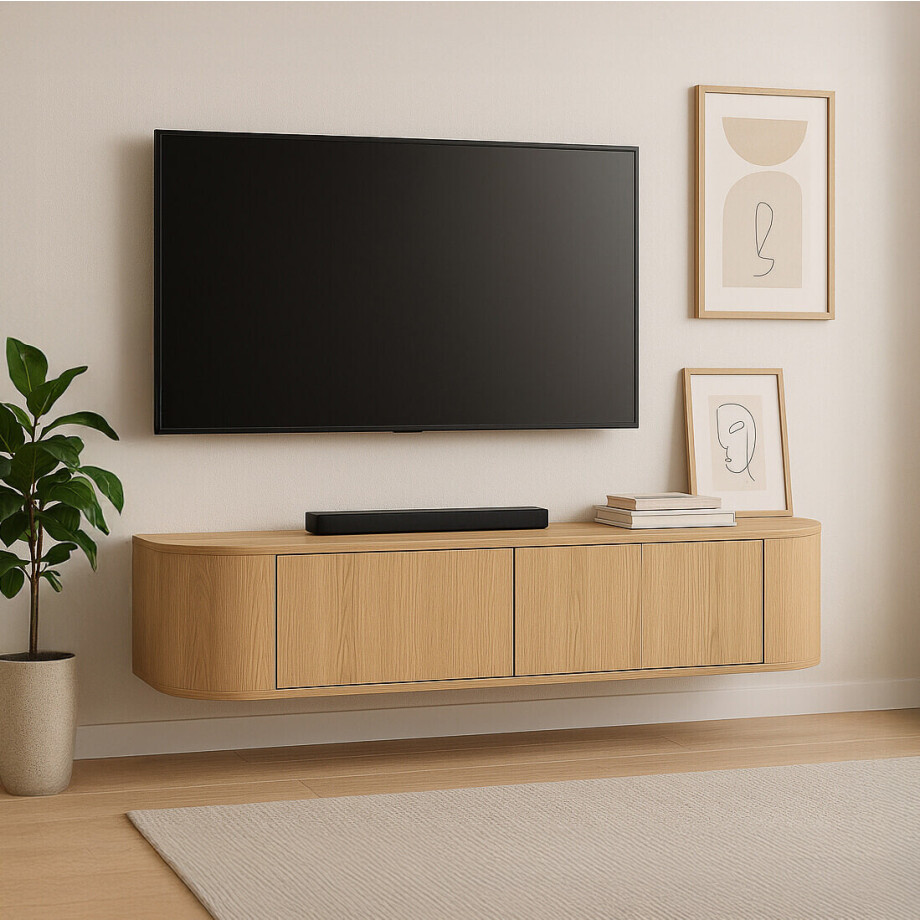 Livingfurn Hangend TV-meubel 'Novero' Eiken, 140cm, kleur Naturel afbeelding 1