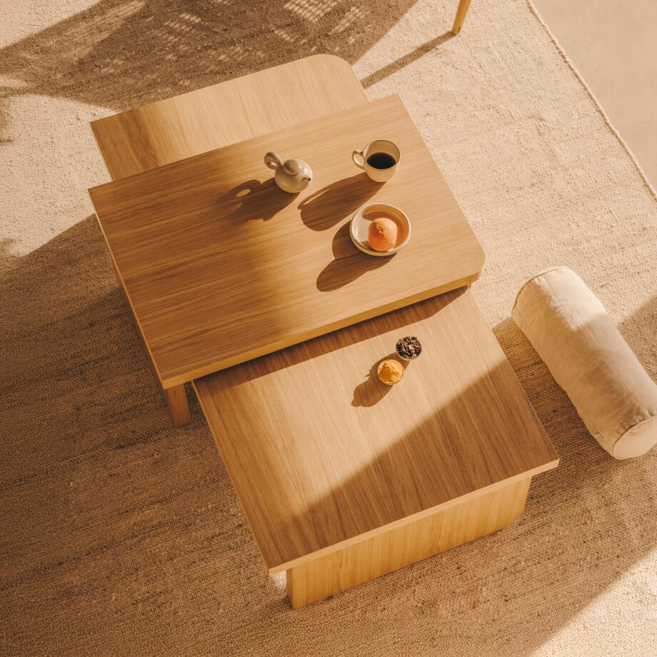Kave Home Salontafel 'Oaq' Set van 2 stuks, Eiken Kave Home Salontafel 'Oaq' Set van 2 stuks, Eiken afbeelding