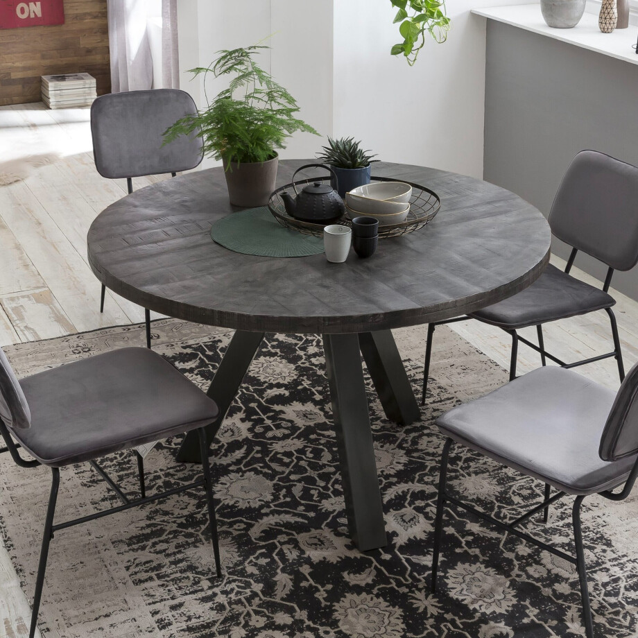 Artistiq Ronde Eettafel 'Lorence' Mangohout, 120cm, kleur Grijs Artistiq Ronde Eettafel 'Lorence' Mangohout, 120cm, kleur Grijs afbeelding 1