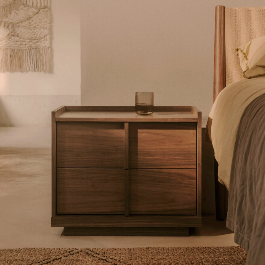 Kave Home Nachtkastje 'Onix' Notenfineer, Met 2 laden Kave Home Nachtkastje 'Onix' Notenfineer, Met 2 laden afbeelding