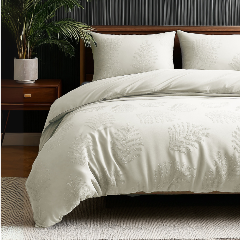 Dekbedovertrek 3D Embossed - Leaves - Crème - Tweepersoons (200x200 Cm) - Crème Microvezel - Natuur & Effen - Sleeptime Elegance - Dekbed-Discounter.nl Dekbedovertrek 3D Embossed - Leaves - Crème - Tweepersoons (200x200 Cm) - Crème Microvezel - Natuur & Effen - Sleeptime Elegance - Dekbed-Discounter.nl afbeelding 1