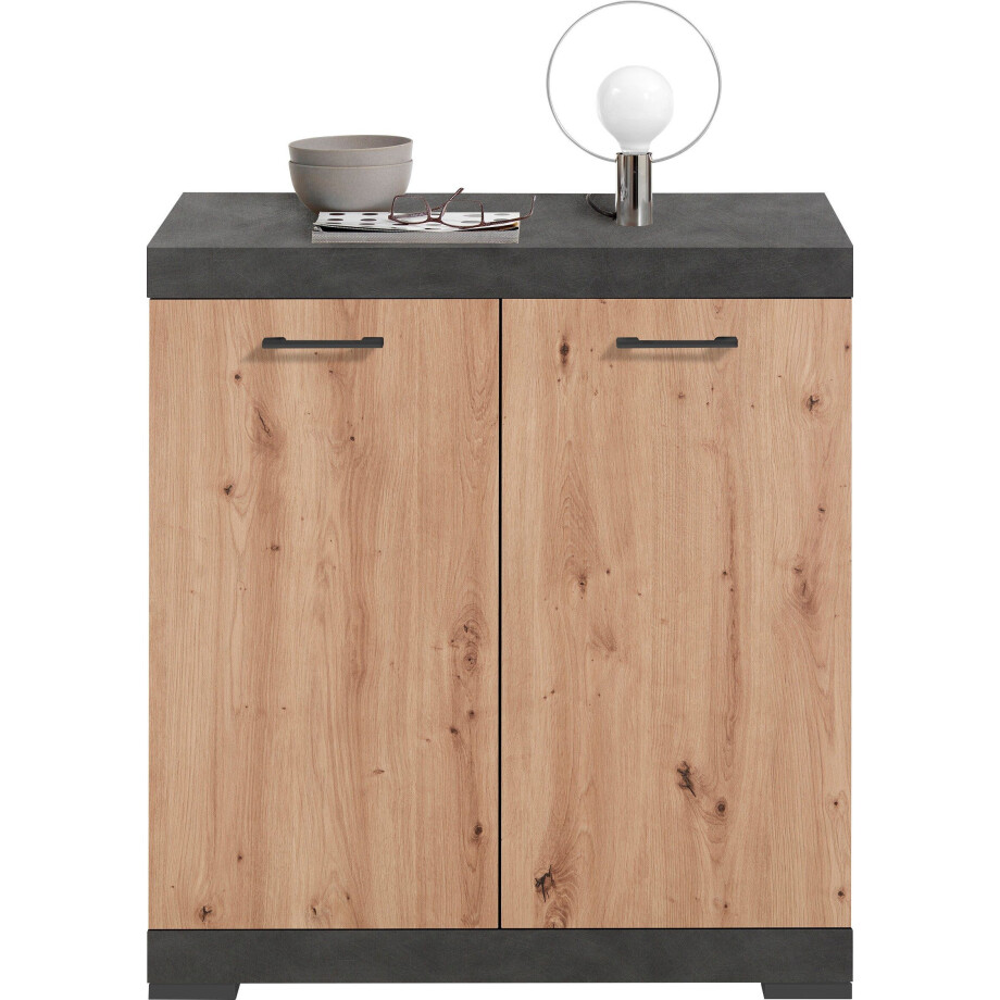 Opbergkast Bristol 1 XL van 90 cm hoog eiken met antraciet Opbergkast Bristol 1 XL van 90 cm hoog eiken met antraciet afbeelding 1