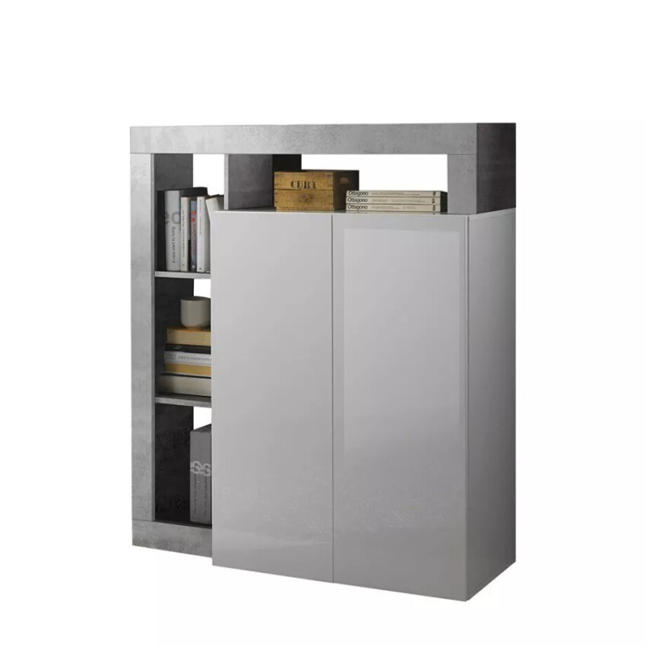 Opbergkast Hamburg 108 cm breed hoogglans wit met beton afbeelding 1