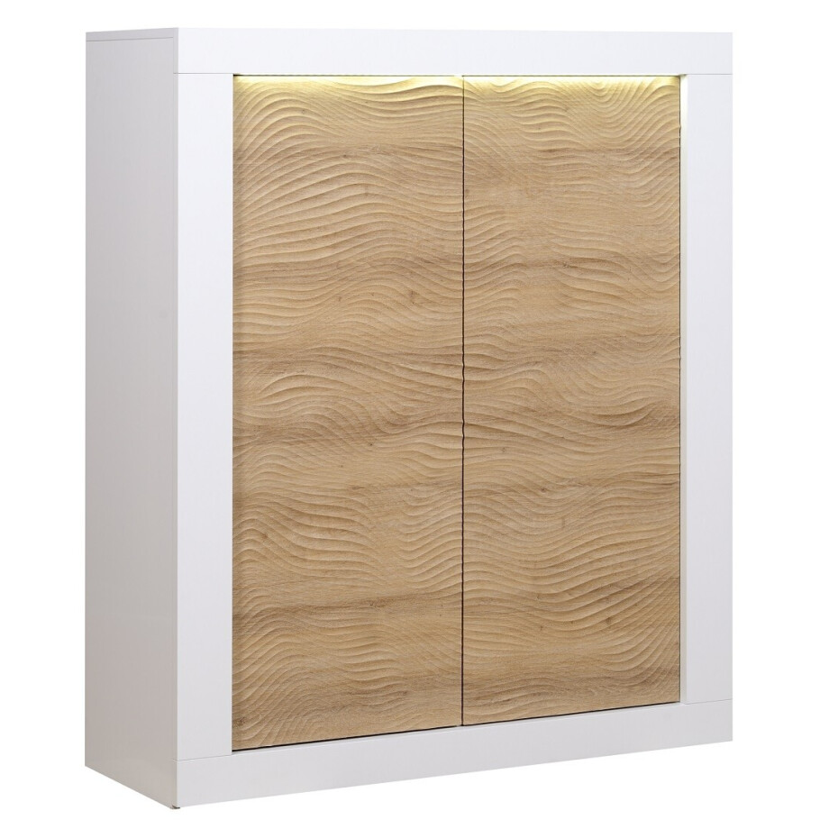 Opbergkast Karma 145 cm hoog - Hoogglans wit met Eiken afbeelding 1