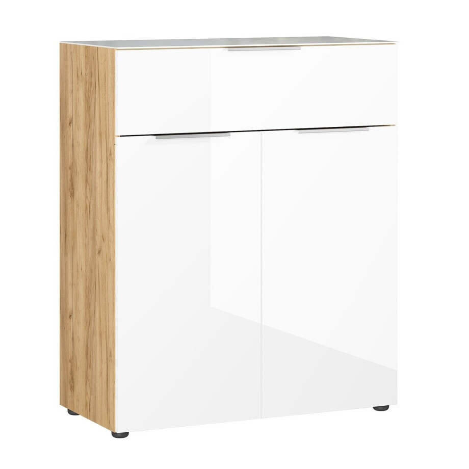 Opbergkast Oakland 102 cm hoog in wit met navarra eiken afbeelding 1