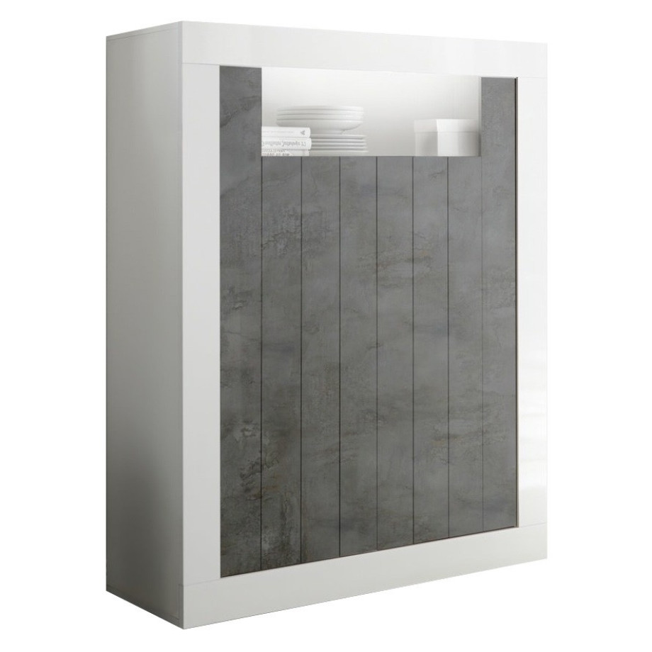 Opbergkast Urbino 144 cm hoog in hoogglans wit met oxid afbeelding 1