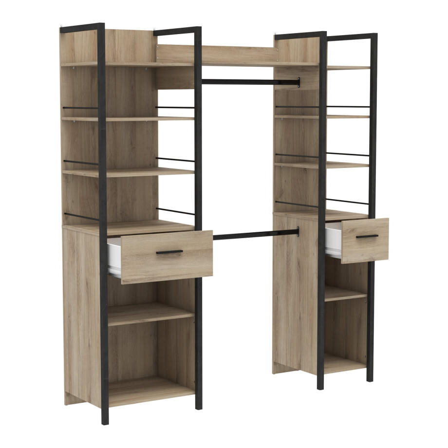 Open kledingkast Riga 179 cm breed eiken met zwart Open kledingkast Riga 179 cm breed eiken met zwart afbeelding 1