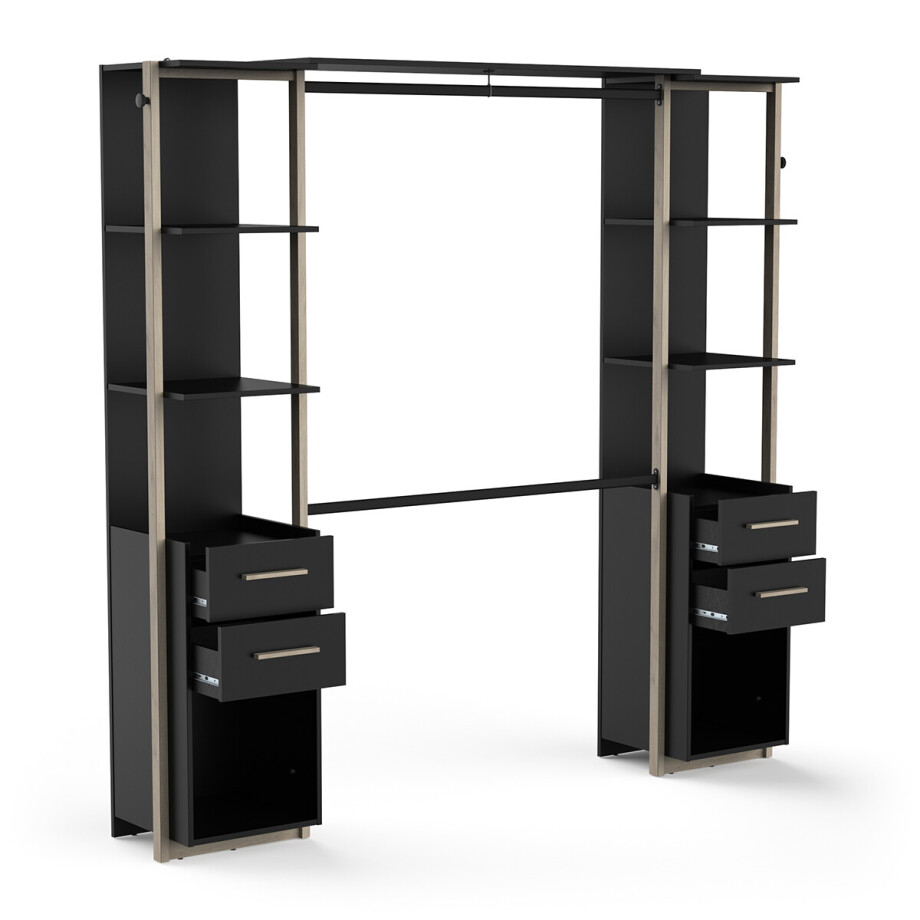 Open kledingkast Moon 210 cm breed zwart met eiken Open kledingkast Moon 210 cm breed zwart met eiken afbeelding 1