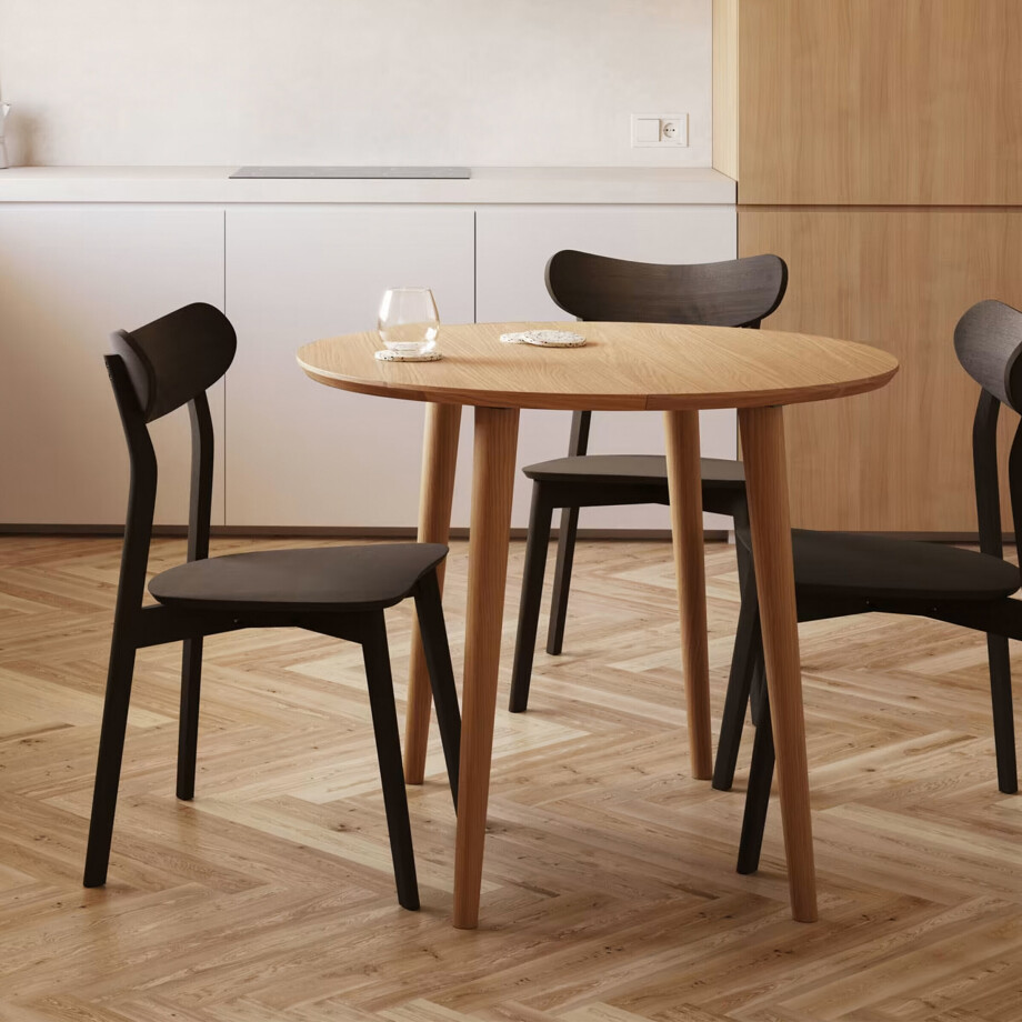 Kave Home Uitschuifbare Ronde Bistrotafel/Eettafel 'Oqui' Eikenhout, 90-170 x 90cm afbeelding 