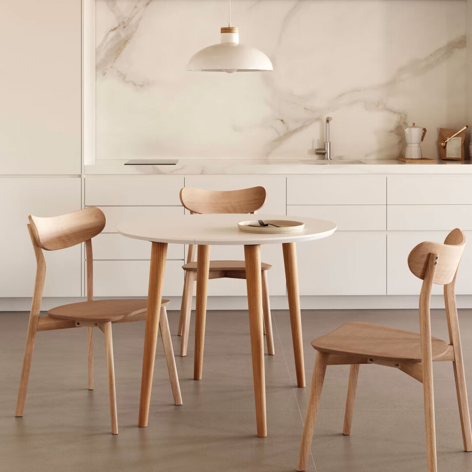 Kave Home Uitschuifbare Ronde Eettafel 'Oqui' 90 - 170 x 90cm, kleur Wit afbeelding 1