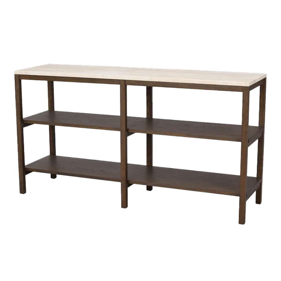 Orwel houten open kast met travertine blad - donker eiken - 140 cm afbeelding 1