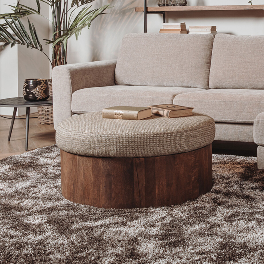 Tower Living Ronde Salontafel 'Ossana' Mangohout en stof, 80cm, kleur Groen afbeelding 