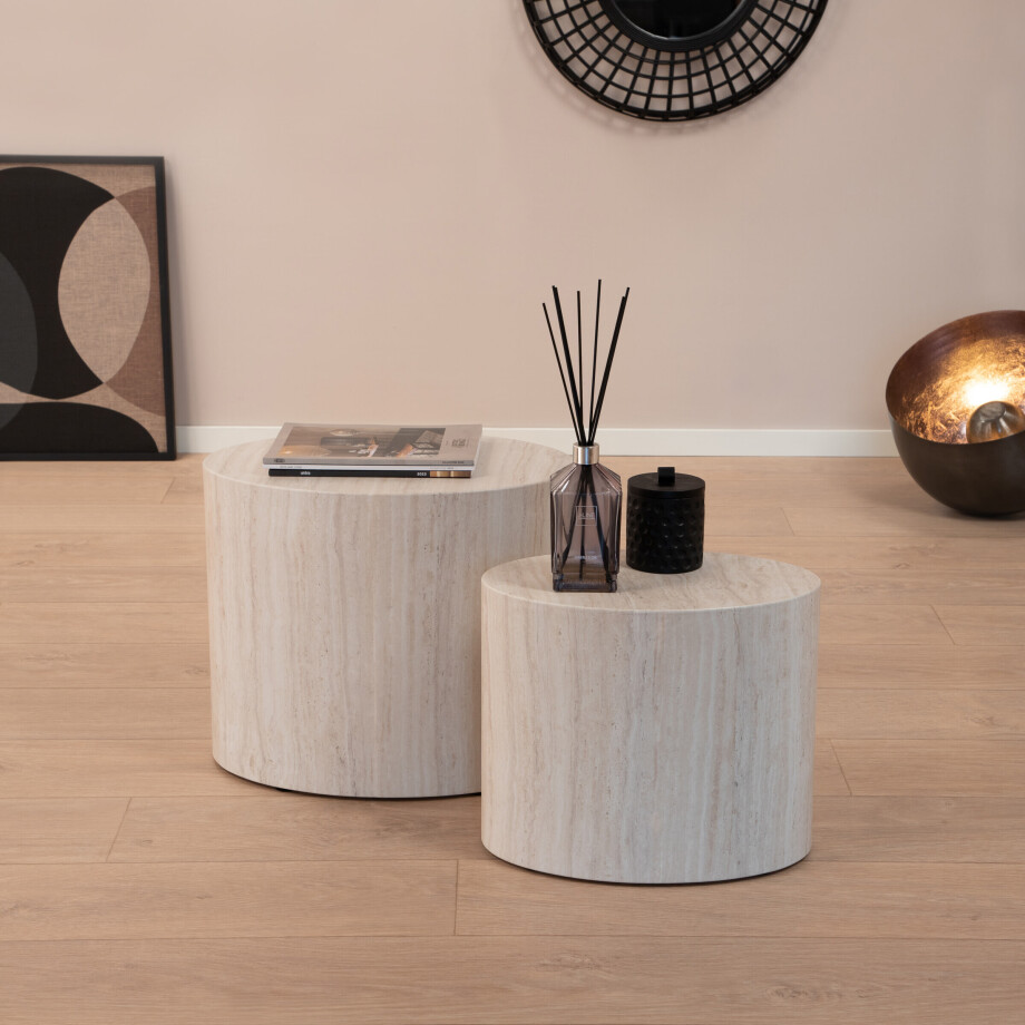 Sohome Ovale Salontafel 'Anke' Set van 2 stuks, Travertin-look Sohome Ovale Salontafel 'Anke' Set van 2 stuks, Travertin-look afbeelding 1